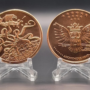 Copper Kraken Round - Copper Coin - Coin Ring Supplies - Copper Art - Viking Culture - Cryptid - Mythical Creature - Sea Monster - Explorers