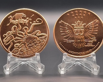 Copper Kraken Round - Copper Coin - Coin Ring Supplies - Copper Art - Viking Culture - Cryptid - Mythical Creature - Sea Monster - Explorers