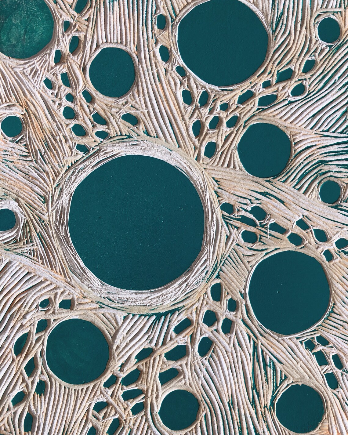 Dots and Circles Linocut Abstract Art Print in Green ink Etsy