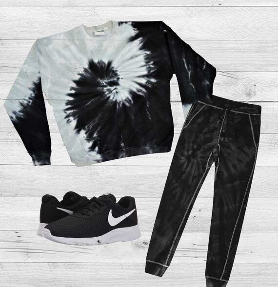 black and white tie dye sweatsuit