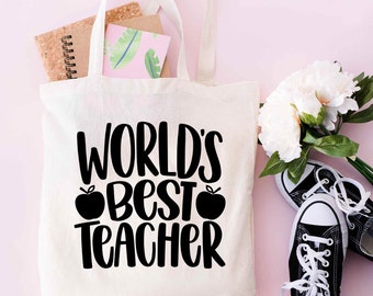 Worlds Best Teacher Teacher's 100% Cotton Tote Bags, Teachers Bags, Teacher Appreciation Gift, Gift For Teachers