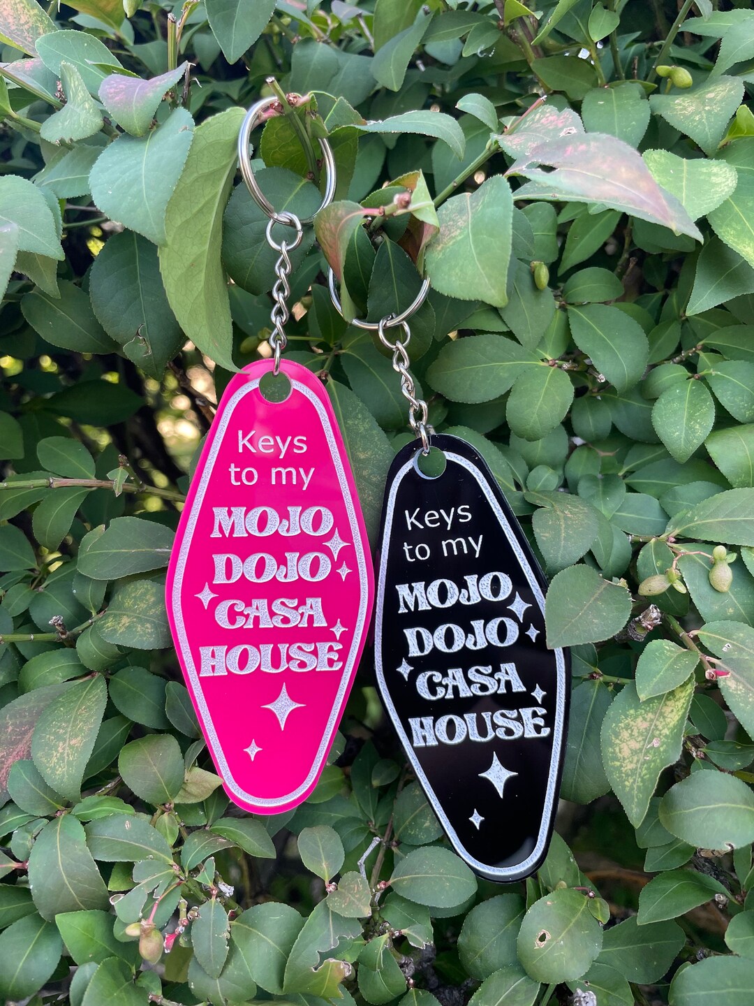His and Hers Matching Keychain Set Engraved Keychain Pink and Black