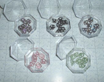 Juego de dados poliédricos de resina con gemas Goblin Click-Clack, color mica camaleón y gema acrílica (bóveda)