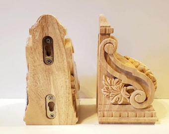 2 piezas / Ménsulas de madera tallada / Porta adornos / Madera sin pintar / Madera de arce