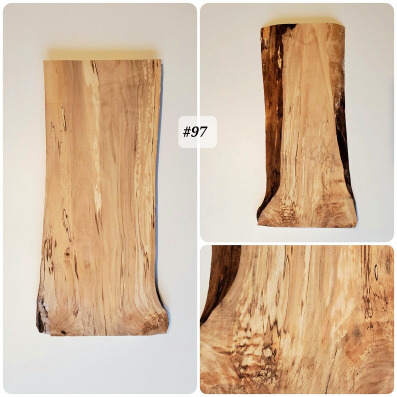 Puede incluir: Una pieza grande de madera de color marr&oacute;n claro natural con vetas marr&oacute;n oscuro. La madera tiene una forma &uacute;nica e irregular con un borde redondeado. #97