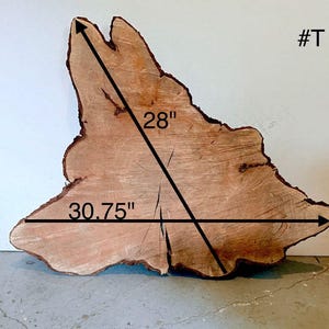 May include: A light brown, irregularly shaped wood slab with visible grain. The slab measures 71 cm by 78 cm. The text "#T" is in the upper right corner.