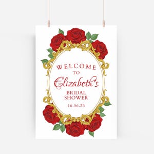Beauty and the Beast Welcome Sign, Canva Template, Printable 8x10, 16x20, 18x24, Instant Download, Enchanted Rose, Victorian Regency