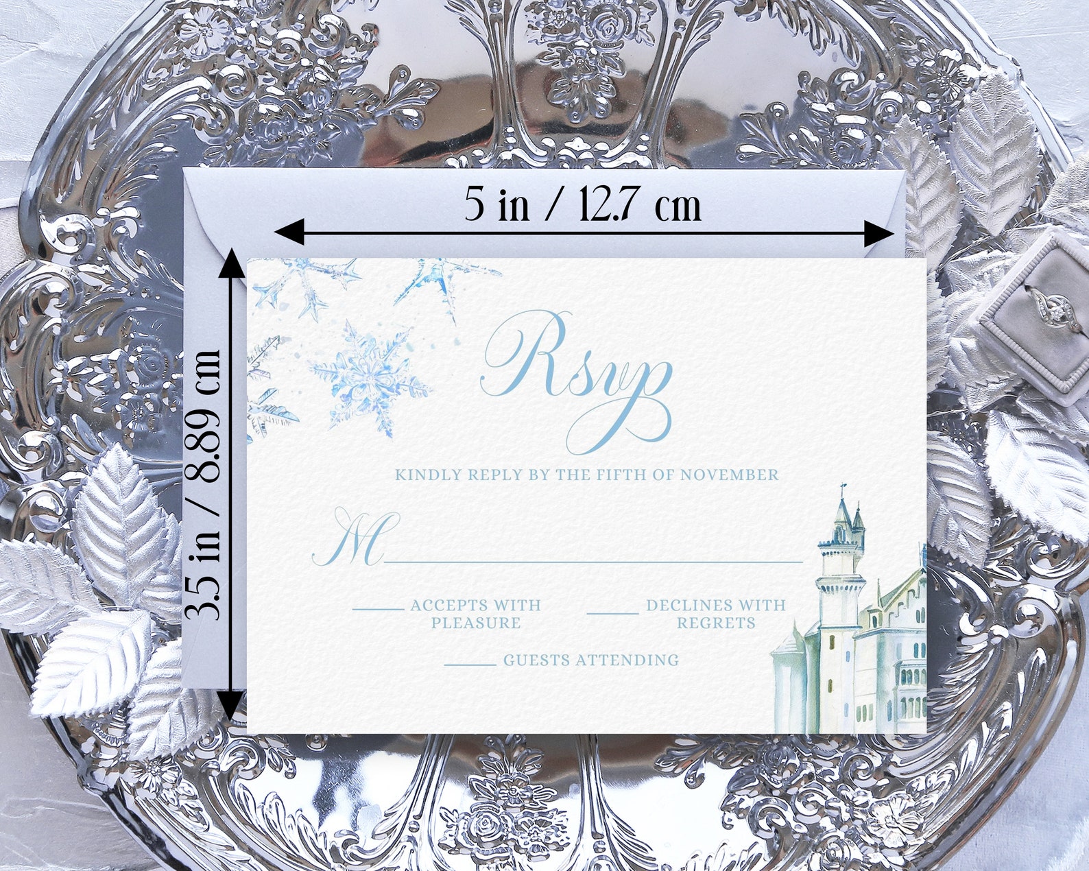 Cinderella RSVP Card Editable Template Watercolor Snowflake - Etsy