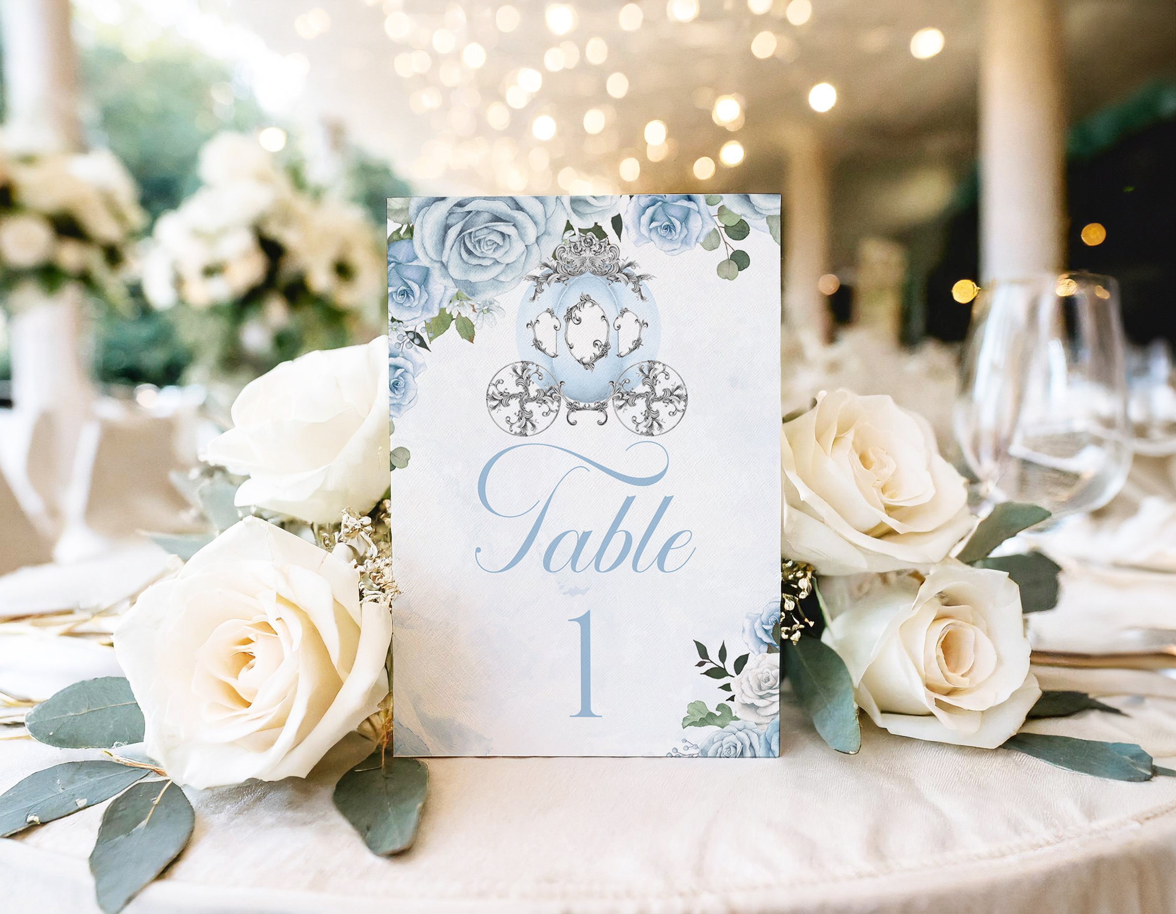 Cinderella Carriage Table Numbers Editable Template Printable Table Decor Fairytale Princess