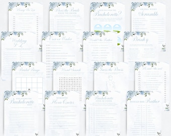 Cinderella Bridal Shower Game Bundle, Editable Template Canva, Watercolor Rose