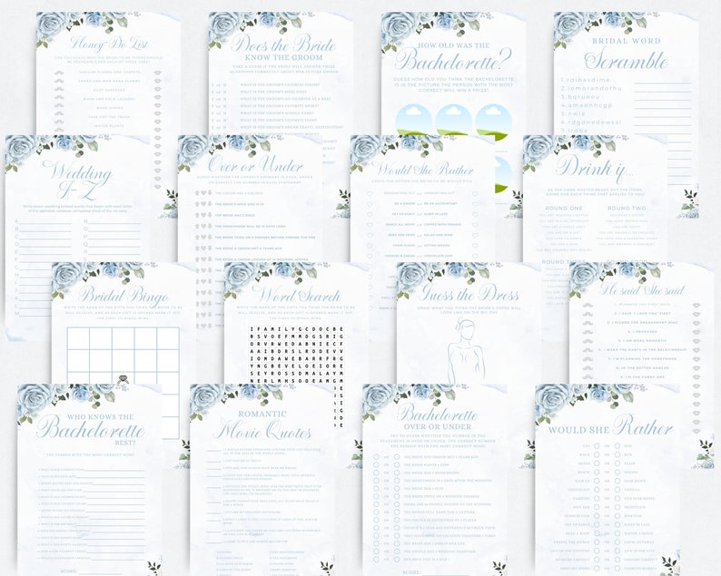 Cinderella Bridal Shower Game Bundle, Editable Template Canva, Watercolor Rose image 1