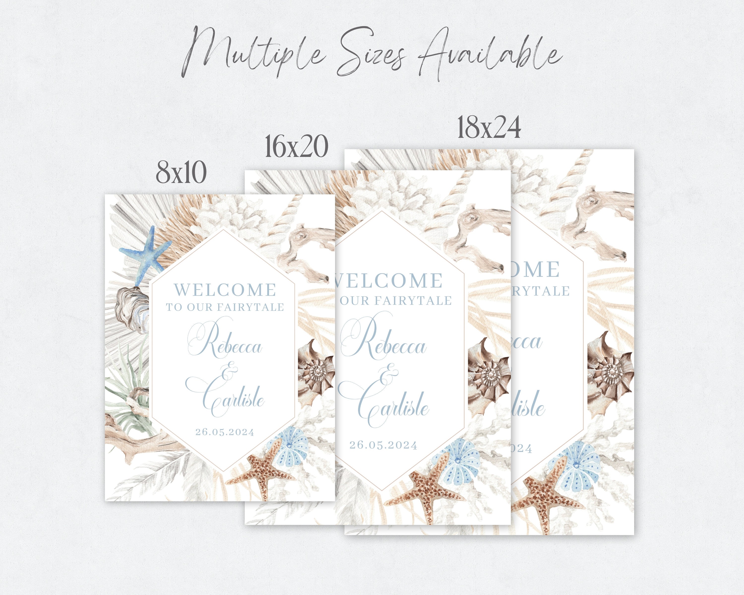Beach Wedding Bundle, Invitation Template, Watercolor Ocean, Thank You ...