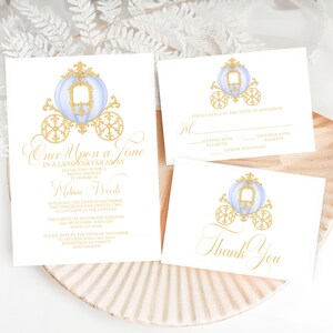 Suite d'invitations pour une douche nuptiale en calèche, modèle de toile, carte de remerciement, carte RSVP, conte de fées royal, princesse aquarelle, régence victorienne