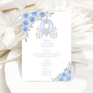 Menu de mariage en calèche, modèle modifiable, téléchargement immédiat, rose aquarelle, conte de fées royal, toile