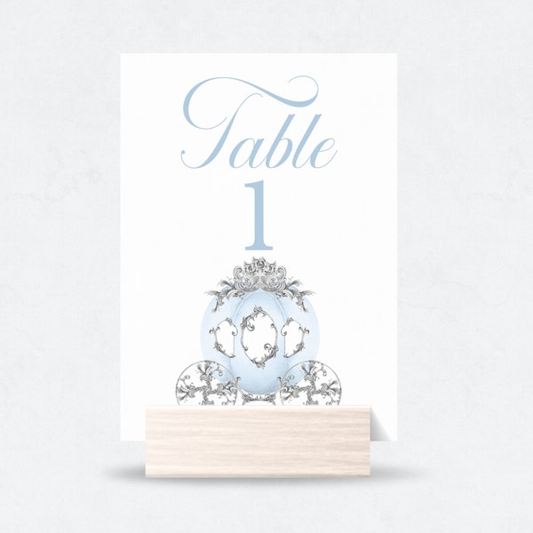 Cinderella Carriage Table Numbers, Editable Template, Printable Table Decor, Fairytale Princess