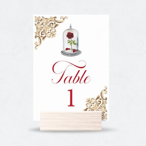 Beauty and the Beast Table Numbers, Editable Template, Enchanted Rose, Printable Table Decor