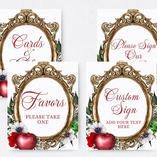 Snow White Wedding Sign Bundle, Editable Template, Mirror Mirror, Printable 8x10, Table Decor