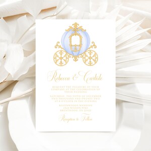 Kutsche Hochzeitseinladung Vorlage, königliches Märchen, bearbeitbare Vorlage, viktorianisches Einladen, Canva druckbar, glücklich bis ans Ende der Tage