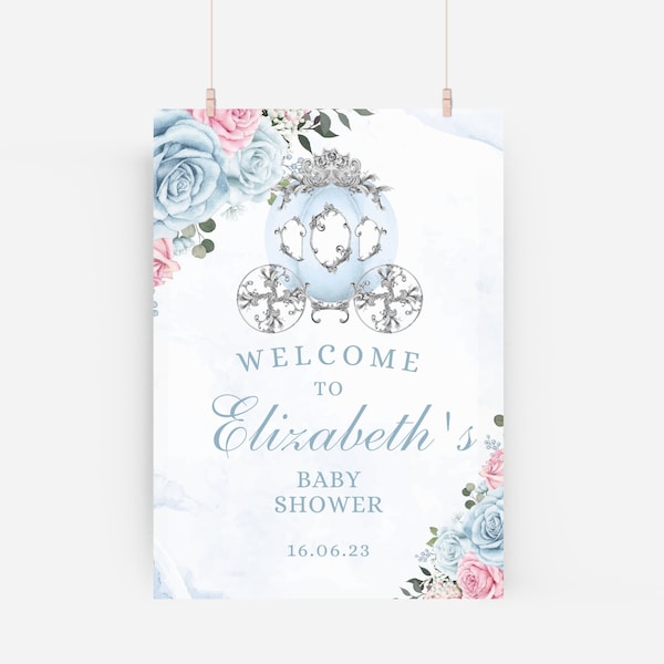 Cinderella Baby Shower Welcome Sign, Editable Template, Carriage, Printable 8x10, 16x20, 18x24, Instant Download, Sign Template