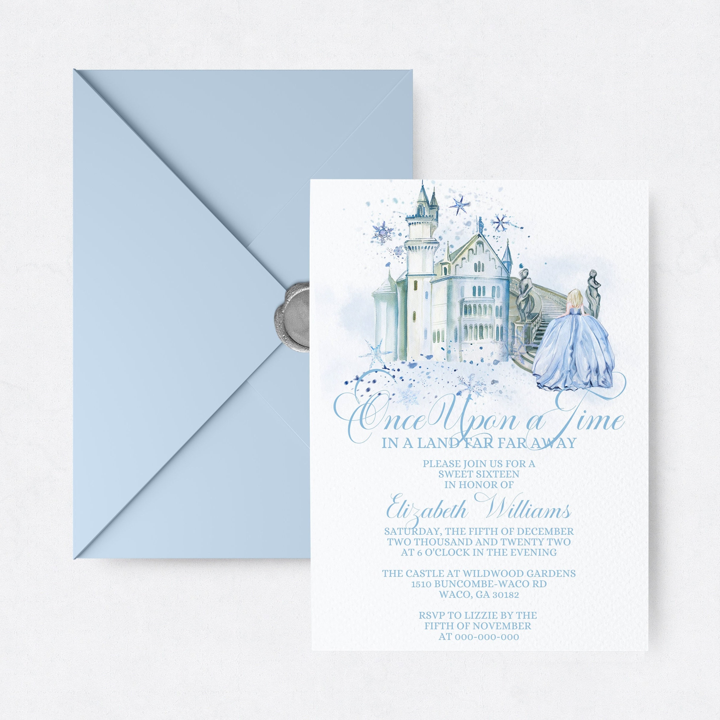 Cinderella Sweet Sixteen Invitation Editable Template Sweet 16 Party Fairytale Invitation Printable Watercolor Winter