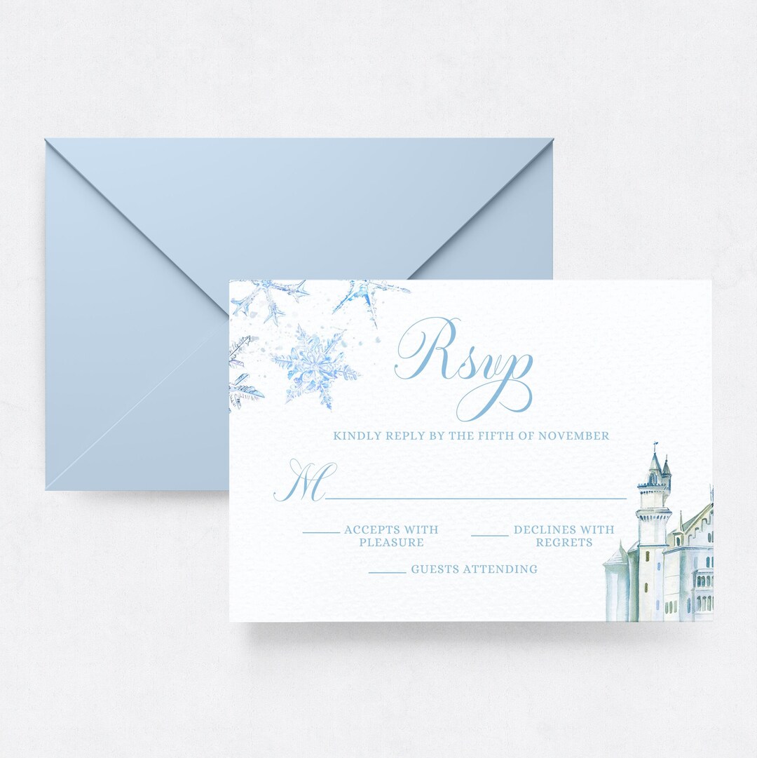 Cinderella RSVP Card, Editable Template, Watercolor Snowflake Card ...