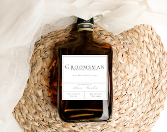 Groomsmen Whiskey Bottle Label Template, DIY, zul je mijn stalknecht zijn, beste man voorstel, stalknecht cadeau, moderne bruiloft, minimalistisch