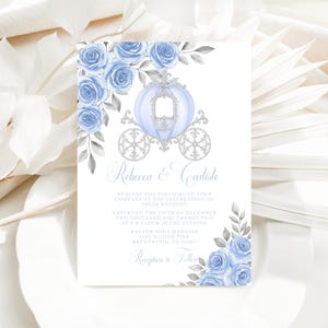 Faire-part de mariage en calèche imprimable, modèle modifiable, invitation en calèche, princesse royale de conte de fées, rose aquarelle, toile
