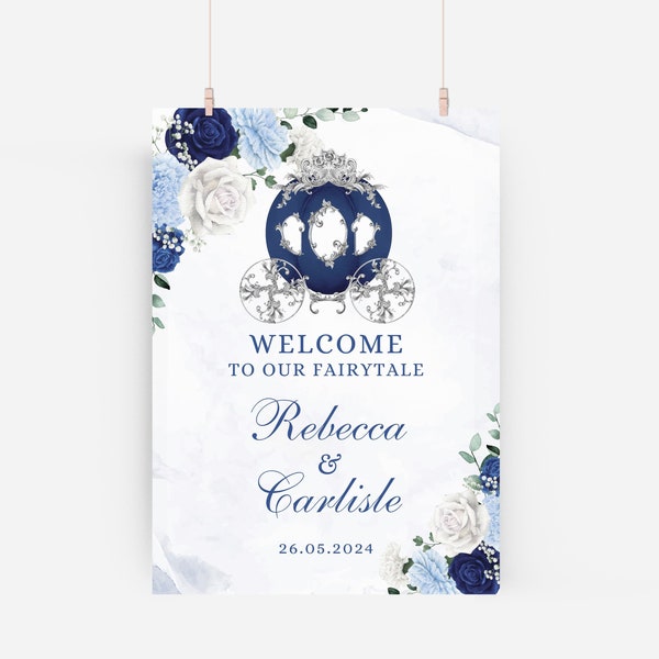 Cinderella Welcome Sign Template, Fairytale Wedding Sign, Rose Sign, Carriage Sign, 8x10, 16x20, 18x24