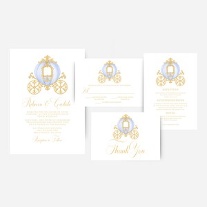 Modèle de suite de faire-part de mariage en calèche, Carte de remerciement, RSVP, Conte de fées royal, Princesse aquarelle, Modèle sur toile, Régence victorienne
