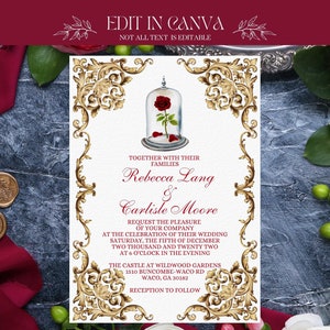 Beauty and the Beast Wedding Invitation Template Royal - Etsy