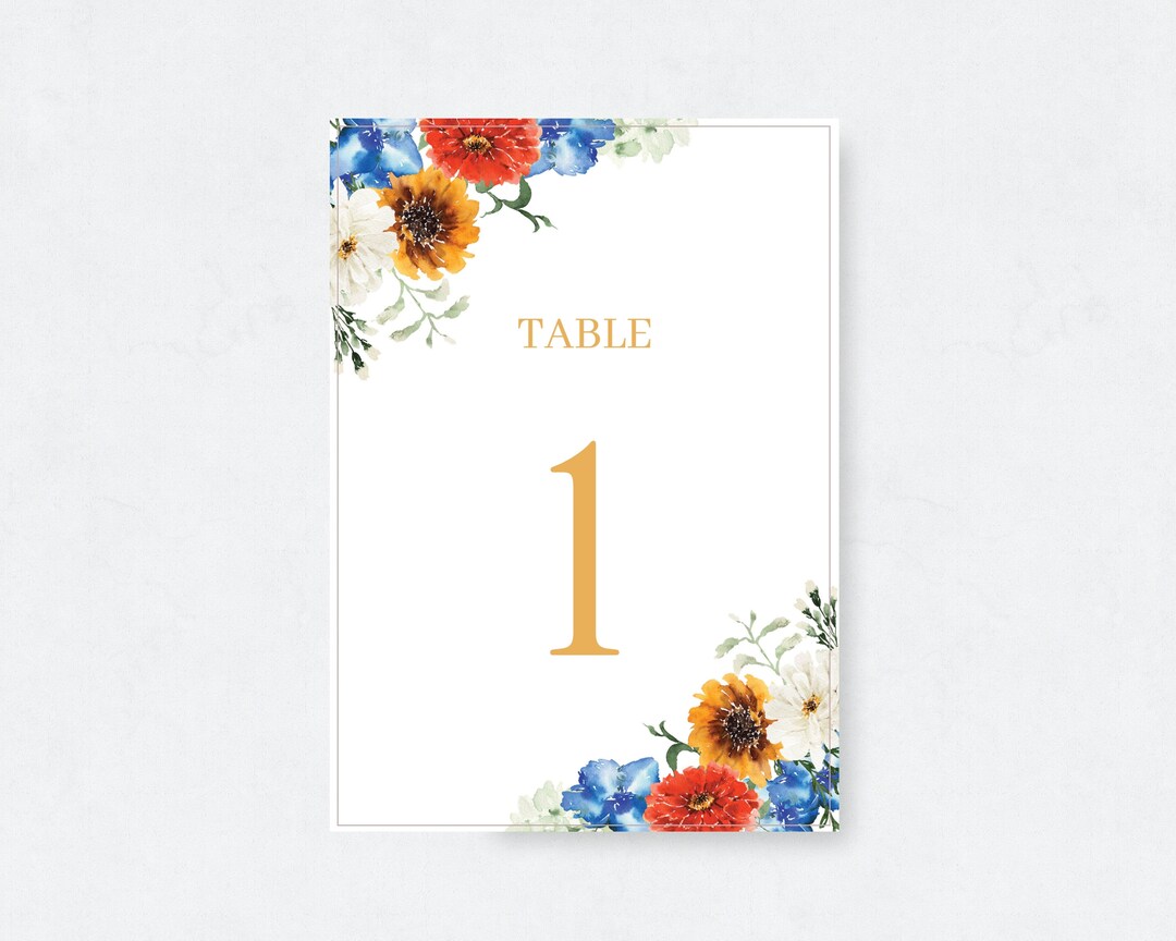 Retro Table Numbers Template Printable Table Decor Floral Etsy