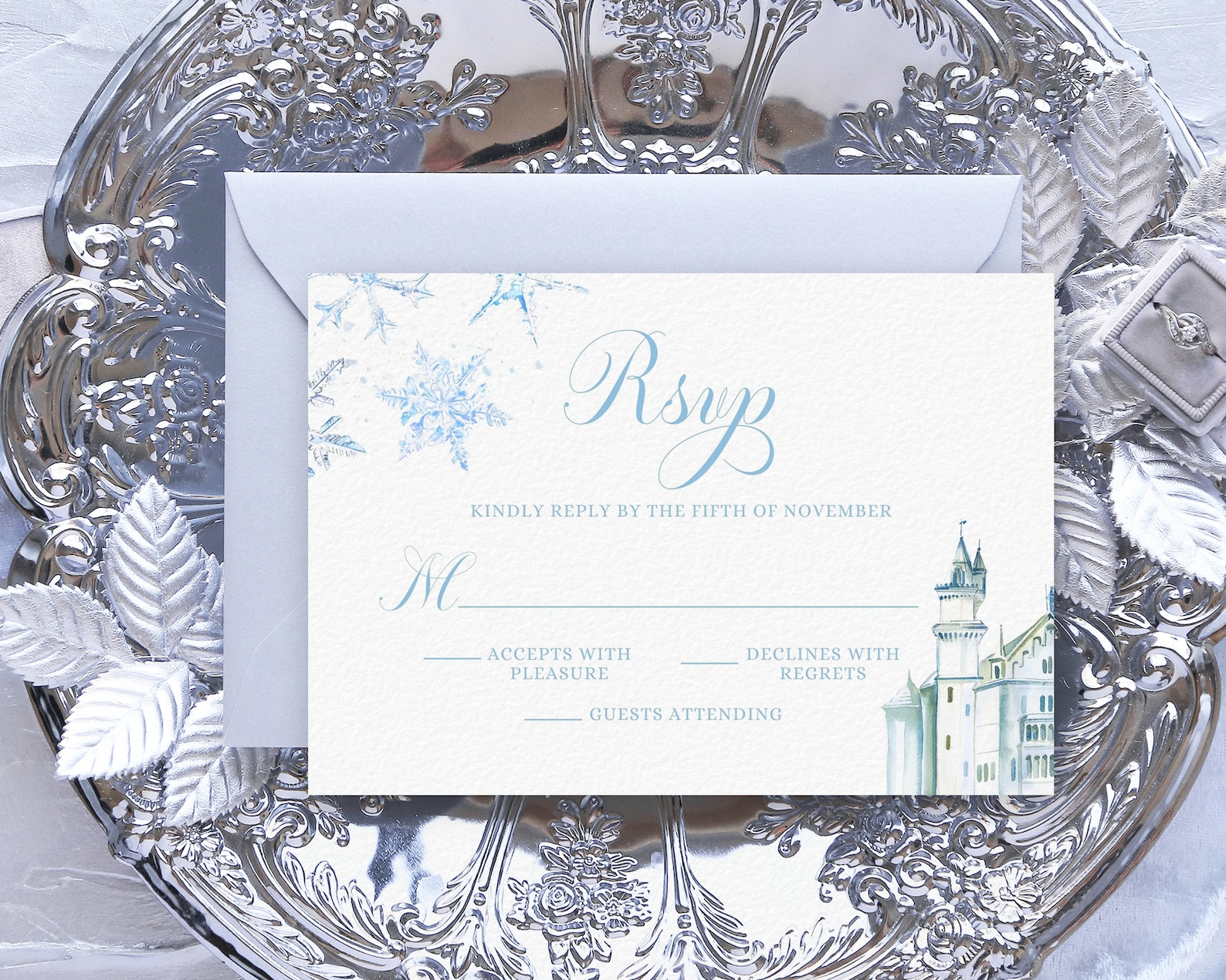 Cinderella RSVP Card Editable Template Watercolor Snowflake - Etsy