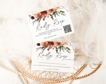 Terracotta RSVP with QR Code for Wedding, Digital Card, Fall/Autumn Wedding, Modern, Simple, DIY, Canva Template, Scan Code