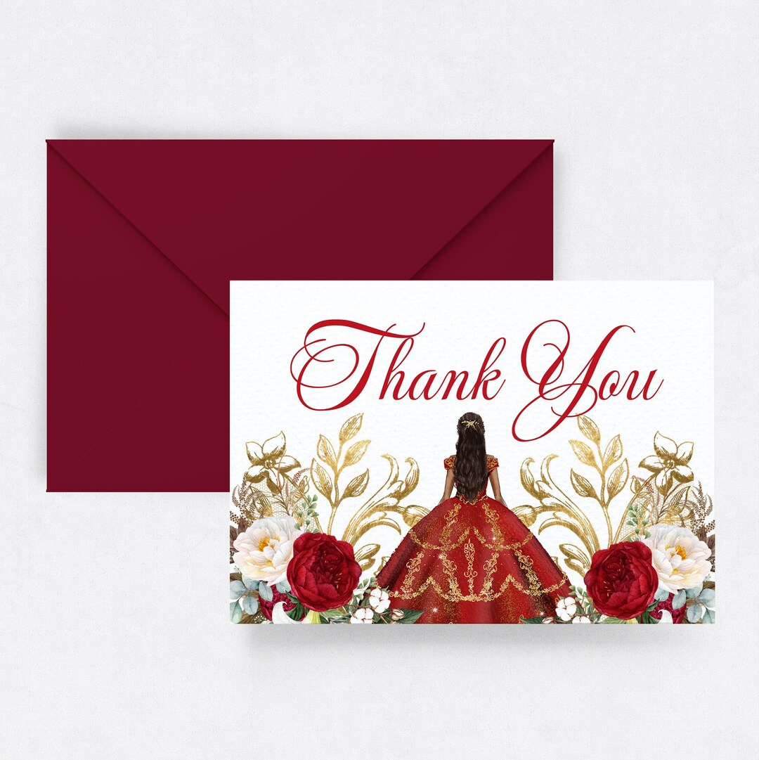 Quinceanera Thank You Card Template Royal Quince Watercolor Rose Mis