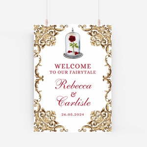 Beauty and the Beast Welcome Sign, Editable Template, Fairytale Wedding, Watercolor Enchanted Rose, 8x10, 16x20, 18x24, Instant Download