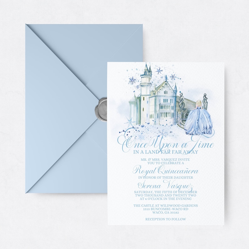 Cinderella Quinceanera Invite Editable Template Royal Quince Instant Download Watercolor Invitation Printable Winter