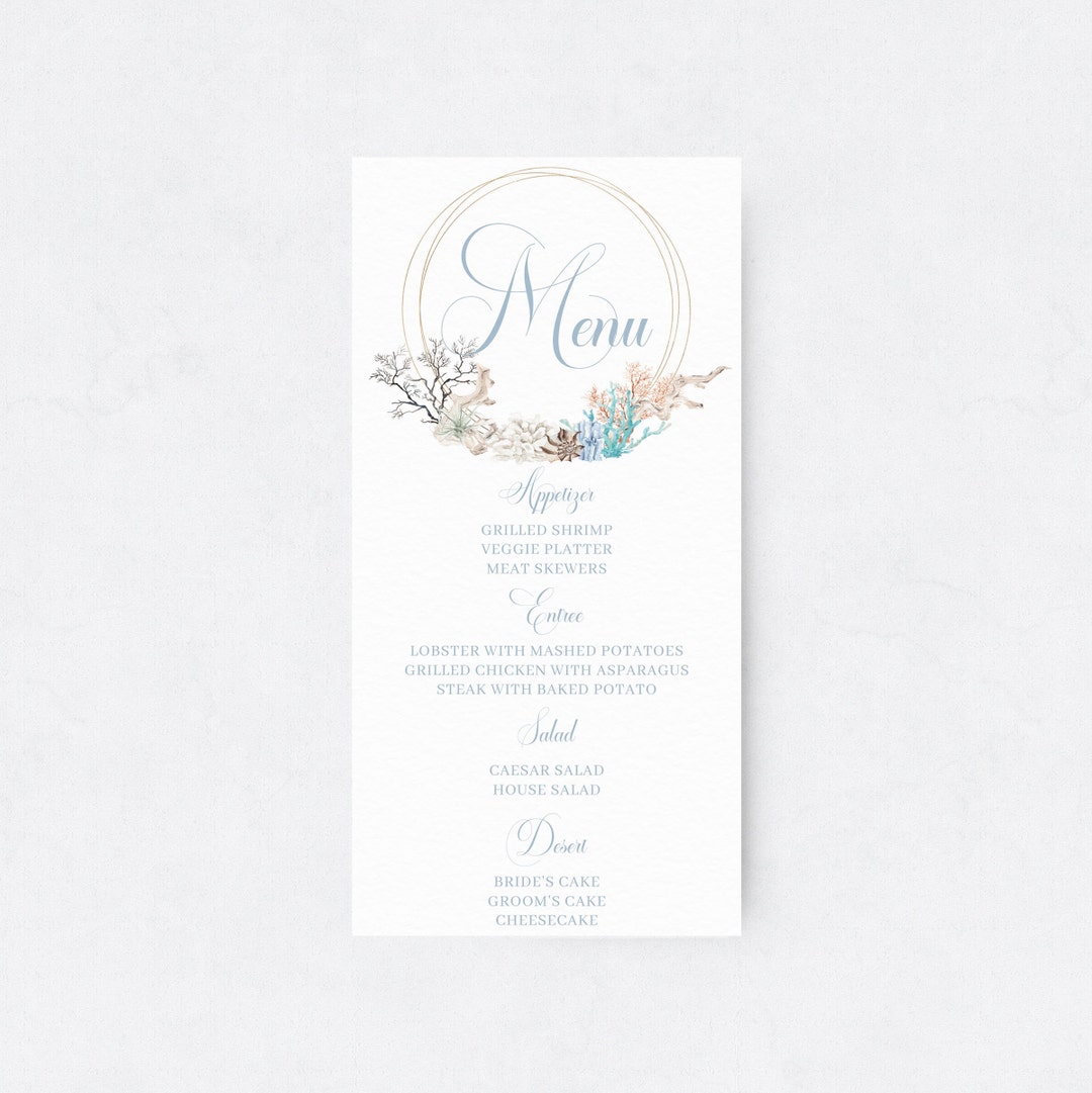 Beach Menu Template Wedding Menu Printable Boho Under the Sea Beach Menu Template Wedding Menu Printable Boho Under the Sea