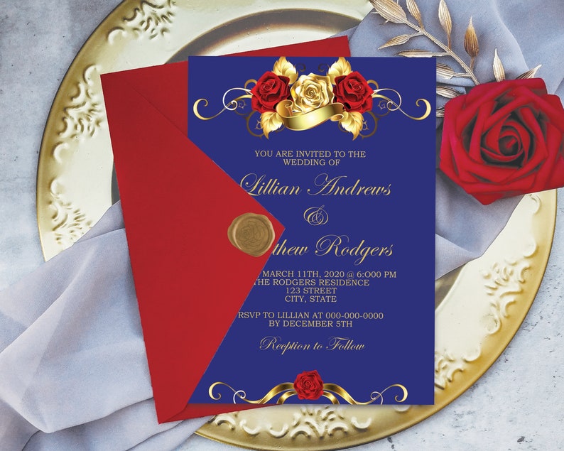 Beauty and the Beast Wedding Invitation Editable Template