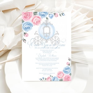 Cinderella Baby Shower Invitation, Editable Template, Royal Baby Shower, Canva Template, Instant Printable, Watercolor Floral Fairytale