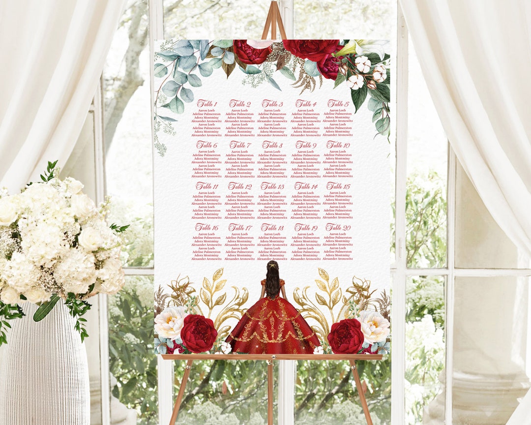 Royal Quinceanera Seating Chart Template Rose Sign Etsy