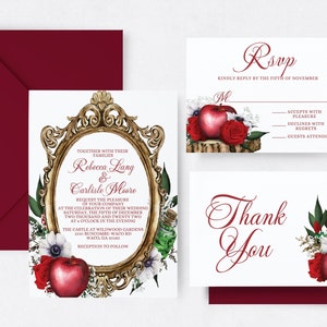 Snow White Wedding Invitation Suite Template, Fairytale Wedding Invite, Royal Wedding RSVP, Thank You Card