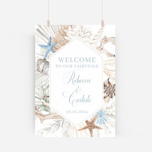 Beach Welcome Sign Template, Under the Sea, Printable 8x10, 16x20, 18x24, Summer, Watercolor Seashells, Ocean, Boho