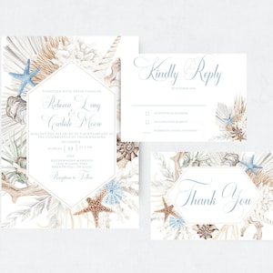 Beach Wedding Invitation Suite Template, Boho Invite, Under the Sea ...