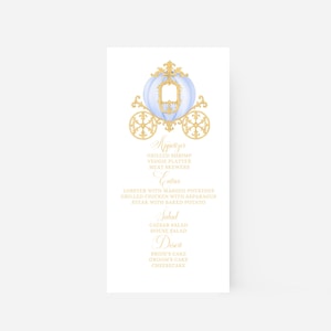 Modèle de toile de menu de mariage calèche, téléchargement immédiat, aquarelle, conte de fées royal, imprimable, régence victorienne