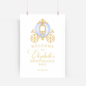 Carriage Sweet Sixteen Welcome Sign, Editable Template, Printable 8x10, 16x20, 18x24, Sweet 16, Watercolor, Victorian Regency, Canva