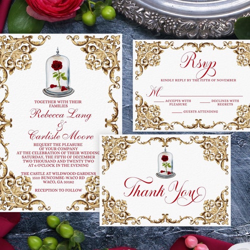 Beauty and the Beast Wedding Invitation Template Royal - Etsy