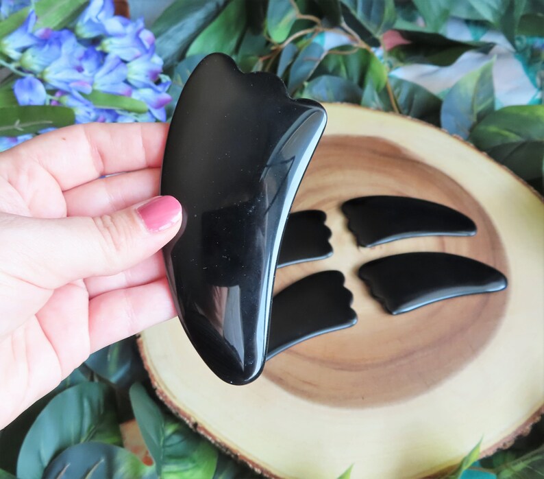 Black Obsidian Gua Sha Tool Self Love Massage Skincare Etsy
