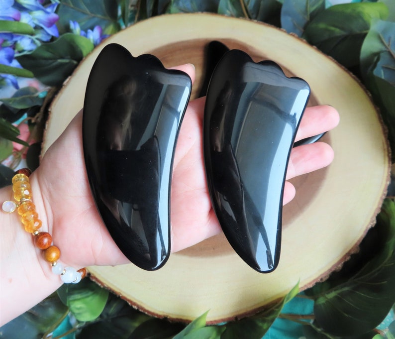 Black Obsidian Gua Sha Tool Self Love Massage Skincare Etsy