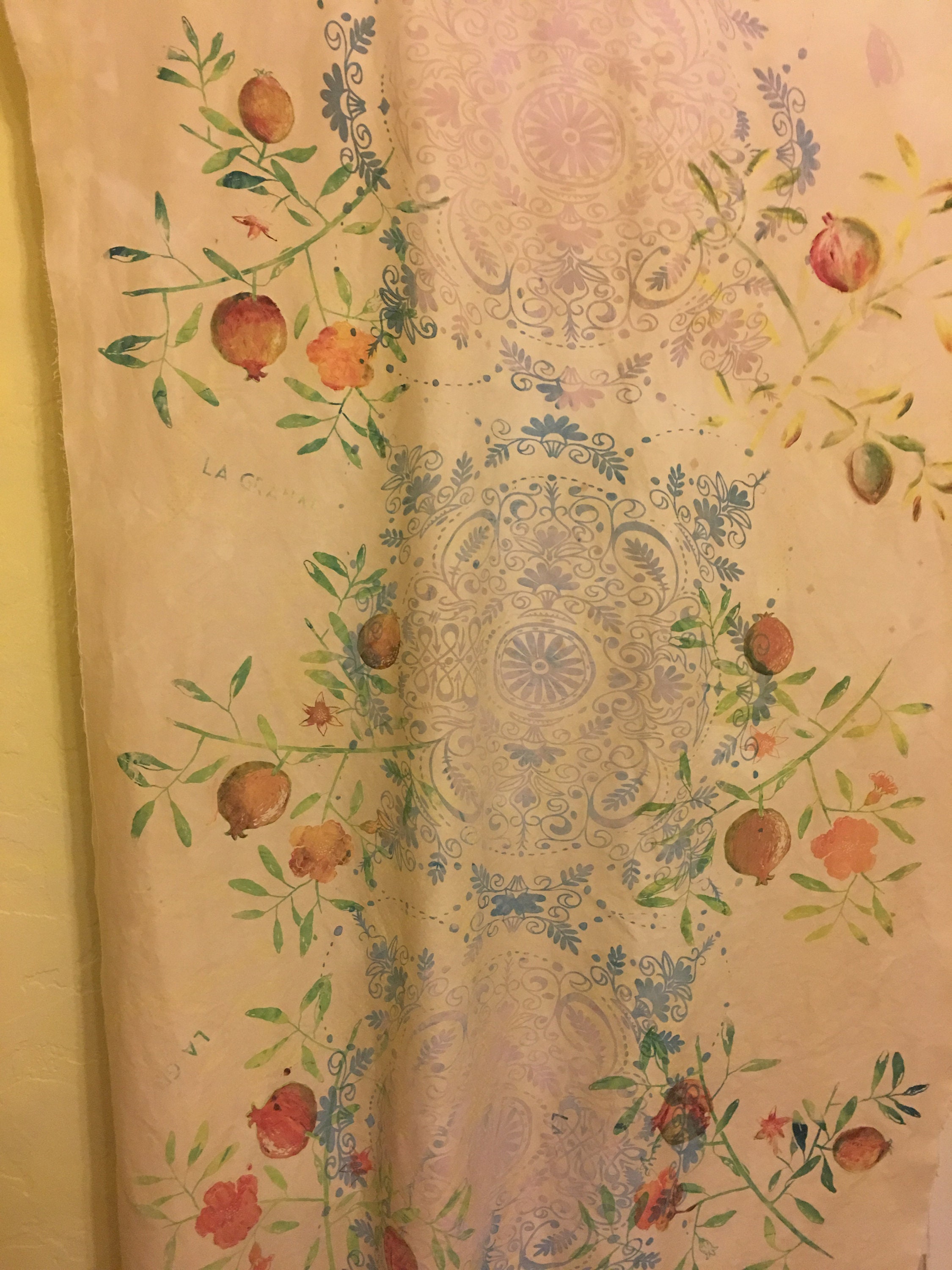 Vintage Look Silk Screen Fabric Etsy