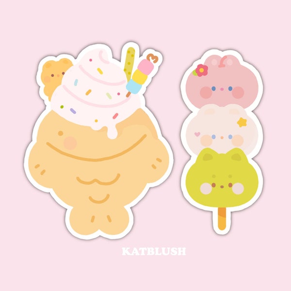 Cute Taiyaki Ice Cream & Dango Glossy Sticker Pack or Single